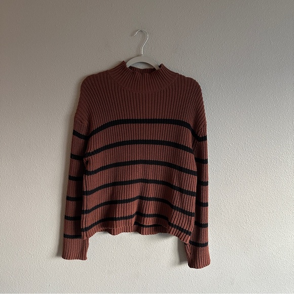 Evereve Sweaters - Evereve Brown and Black Striped Mockneck Cotton Sweater Small
